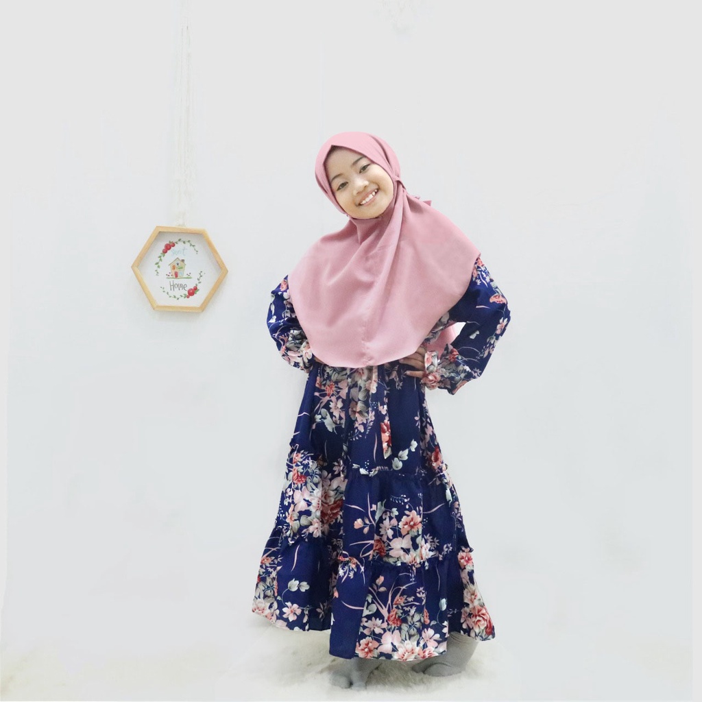 Gamis Anak Perempuan Raina Kids + Hijab Bergo Usia 2,3,4,5,6,7,8,9,10 Tahun Bahan Monalisa Import Premium Lembut Adem Busana Muslim Baju Ngaji Anak Tanggung Umur 11,12,13 Motif Bunga Modern Size S M L XL XXL Model Dress Syar'i Jumbo Terbaru 2022