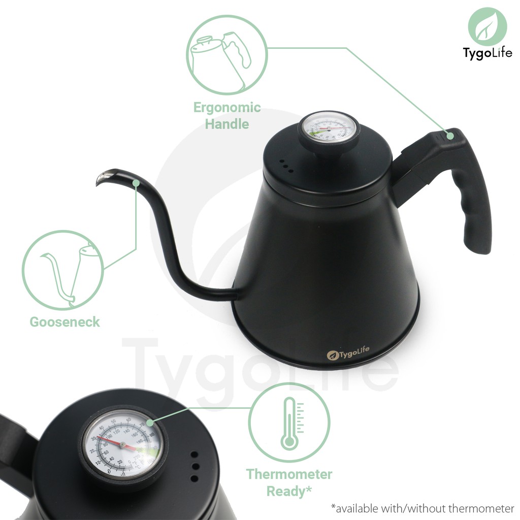 GOOSENECK KETTLE THERMOMETER TYGOLIFE 1.2L TEKO LEHER ANGSA V60 DRIP COFFEE