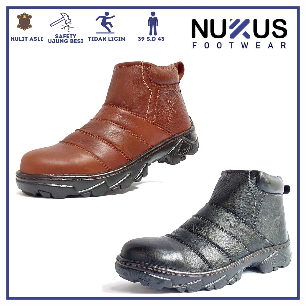 Nukus Sepatu Safety Boots Pria Kulit Sapi Asli Tan dan Hitam - BRS GB