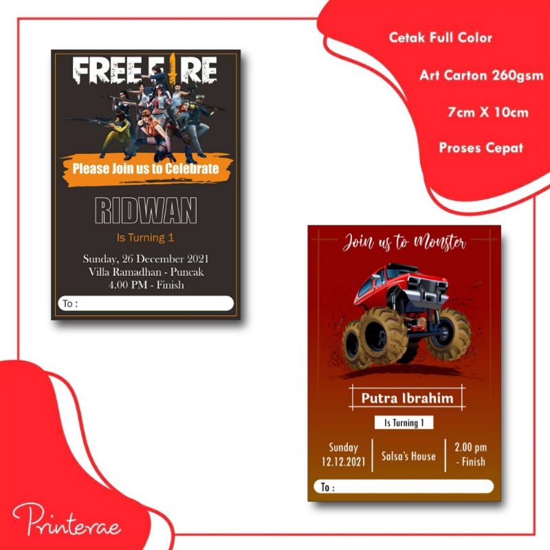 Undangan Ulang Tahun Anak Karakter Monster Jam - Free fire FF