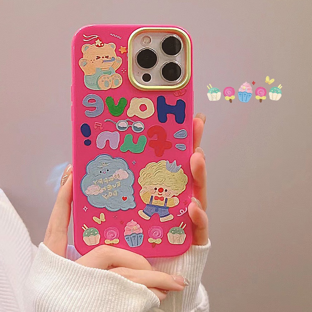 IPHONE Casing Hp Jelly Kartun Doodle Lucu Glossy Rose Merah Soft Cover Untuk Iphone7 8 PLUS X XR XS 11 12 13 14 MINI PRO MAX SE 2020