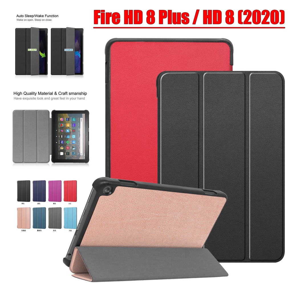 [Tidur/Bangun] Untuk Amazon Api Hd8Plus/HD8 (2020 10th Gen) 8.0 &quot;KFONWI Tablet Pelindung Case Fashion Tri-fold Custer Warna Solid Flip Stand Cover