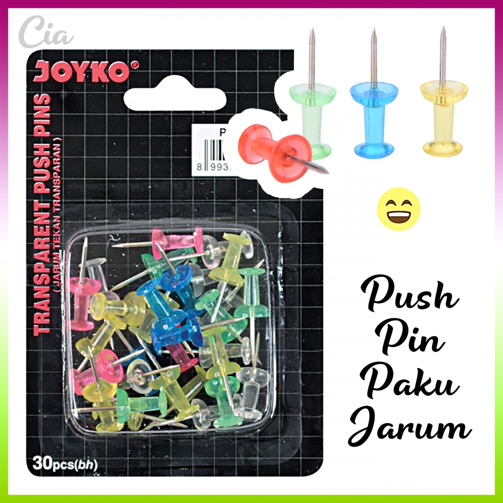 Push Pin Joyko Warna Transparan Jarum Paku Tekan Mading Board Papan Sterofoam