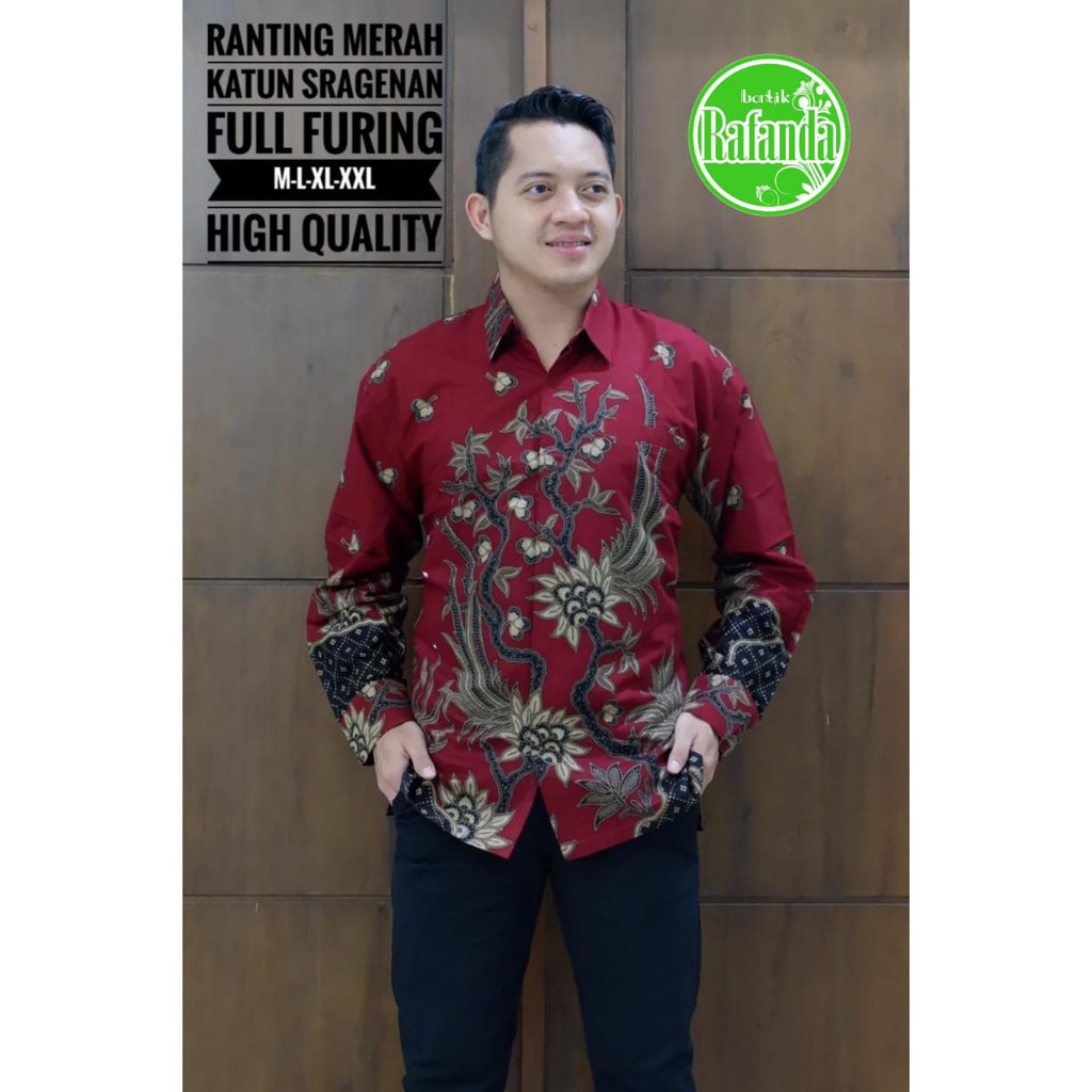 RANTING MERAH RAFANDA BATIKSOLOAMANAH KEMEJA BAJU BATIK PRIA SOLO LENGAN PANJANG PENDEK LAPIS FURING ATASAN BATIK PREMIUM MODERN KATUN HALUS MOZAIS MERAK PINK BANGAU WARNA GURDO EMAS TRESNO KARISMA MERAH ALBANI MAHKOTA BUNGA SATRIO SAE PRAKARYA NAGA BIRU