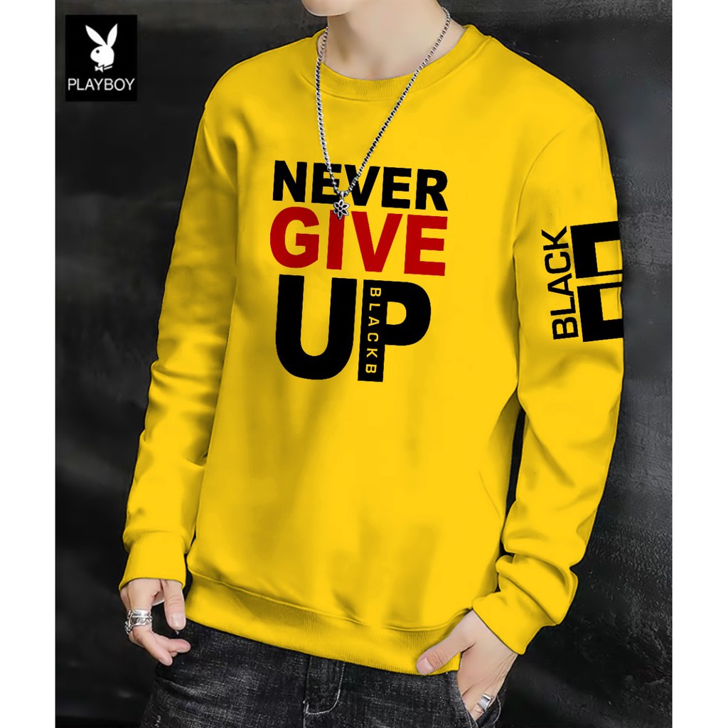 Sweater Pria/Sweter Pria/Sweter/Sweater Never Give Up Bahan Babyterry UK M-XXL