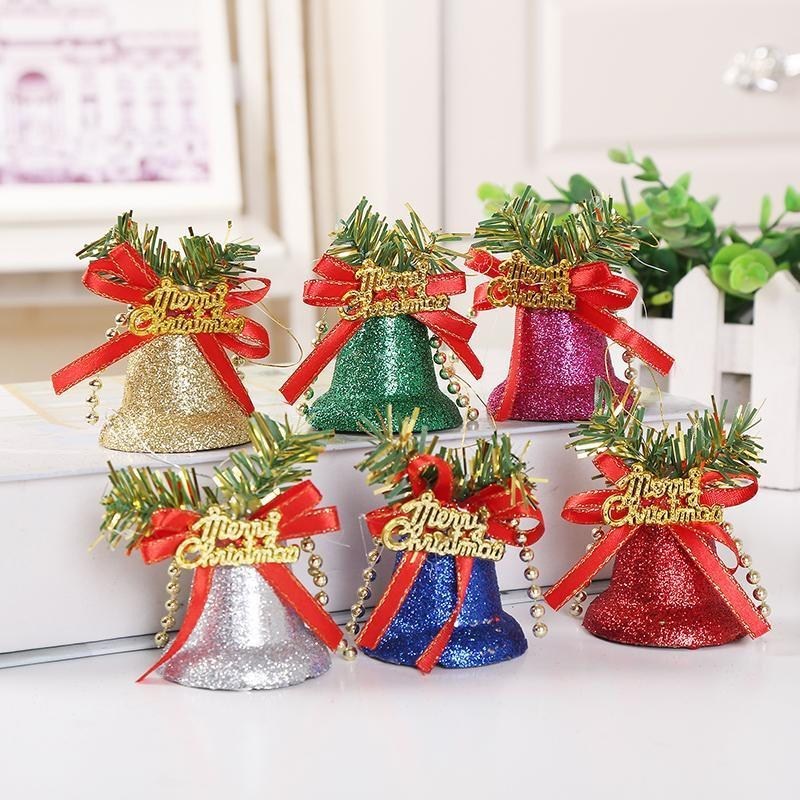 [Christmas Products]  6 Pcs/Box Christmas Creative Colorful Decorations Gold Dust Bows Bells Pendant