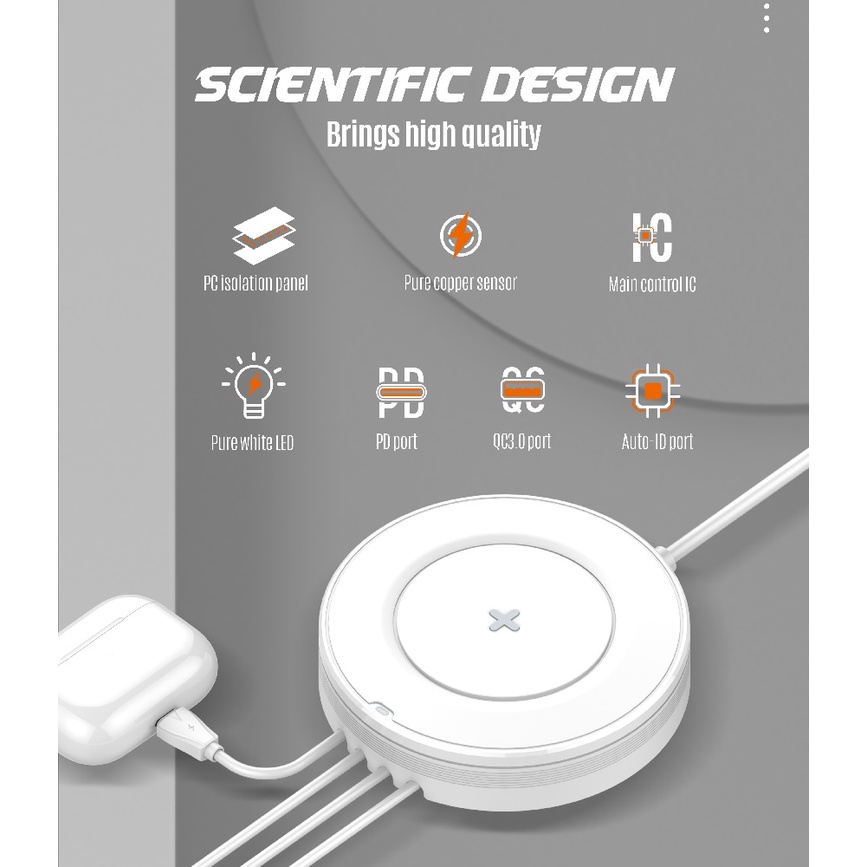 LDNIO AW003 - 32W Desktop Wireless Charger - 4 USB Port and Wireless Charger 15W - Support PD 20W