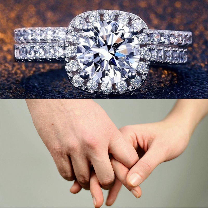 2pcs / Set Cincin Sterling Dengan Sapphire Putih Natural Untuk Wanita