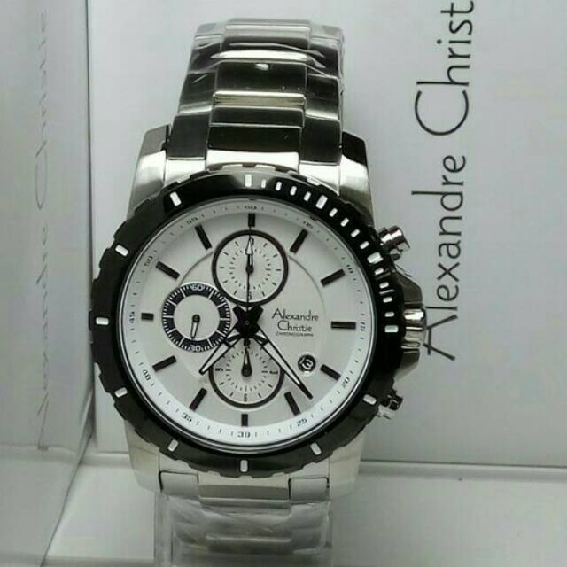 JAM TANGAN PRIA / COWOK ALEXANDRE CHRISTIE SILVER WHITE TALI RANTAI ORIGINAL - PUTIH AC 6141 LAKI