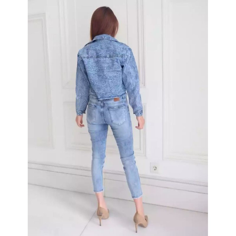 BISA COD JAKET JEANS CROPPED RAWIS SNOW BLUE