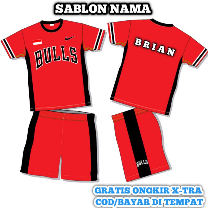 BISA SABLON NAMA DAN NOMER Baju Olahraga Anak Basket Ball BULLS BISA COD BAYAR DI TEMPAT baju pakaian Badminton/Futsal/Voli Anak Laki Laki