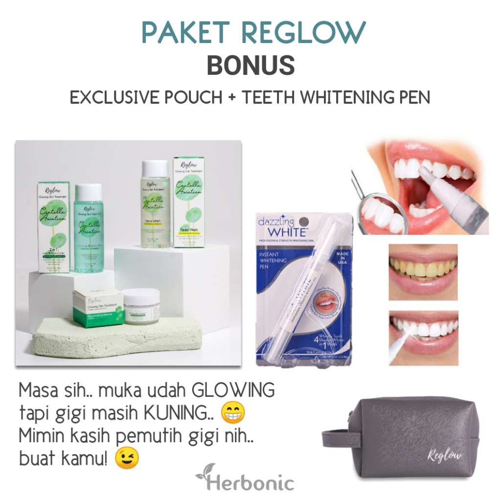 REGLOW PAKET SKINCARE BPOM GLOWING SKIN TREATMENT PAKET WAJAH GLOWING FACIAL WASH / TONER / CREAM-1 Paket+Pemutih Gigi