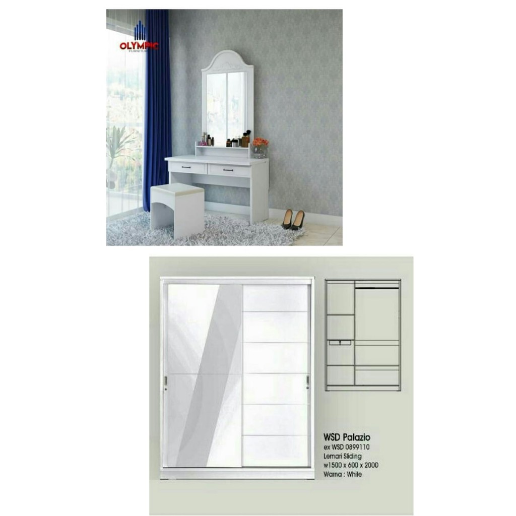 SET MEJA RIAS DRTM PEARL + LEMARI PAKAIAN SLIDING WSD PALAZIO (DROP)