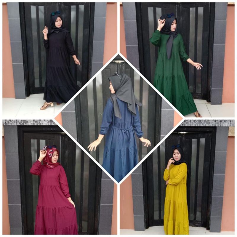 Gamis rayon kerut berjenjang