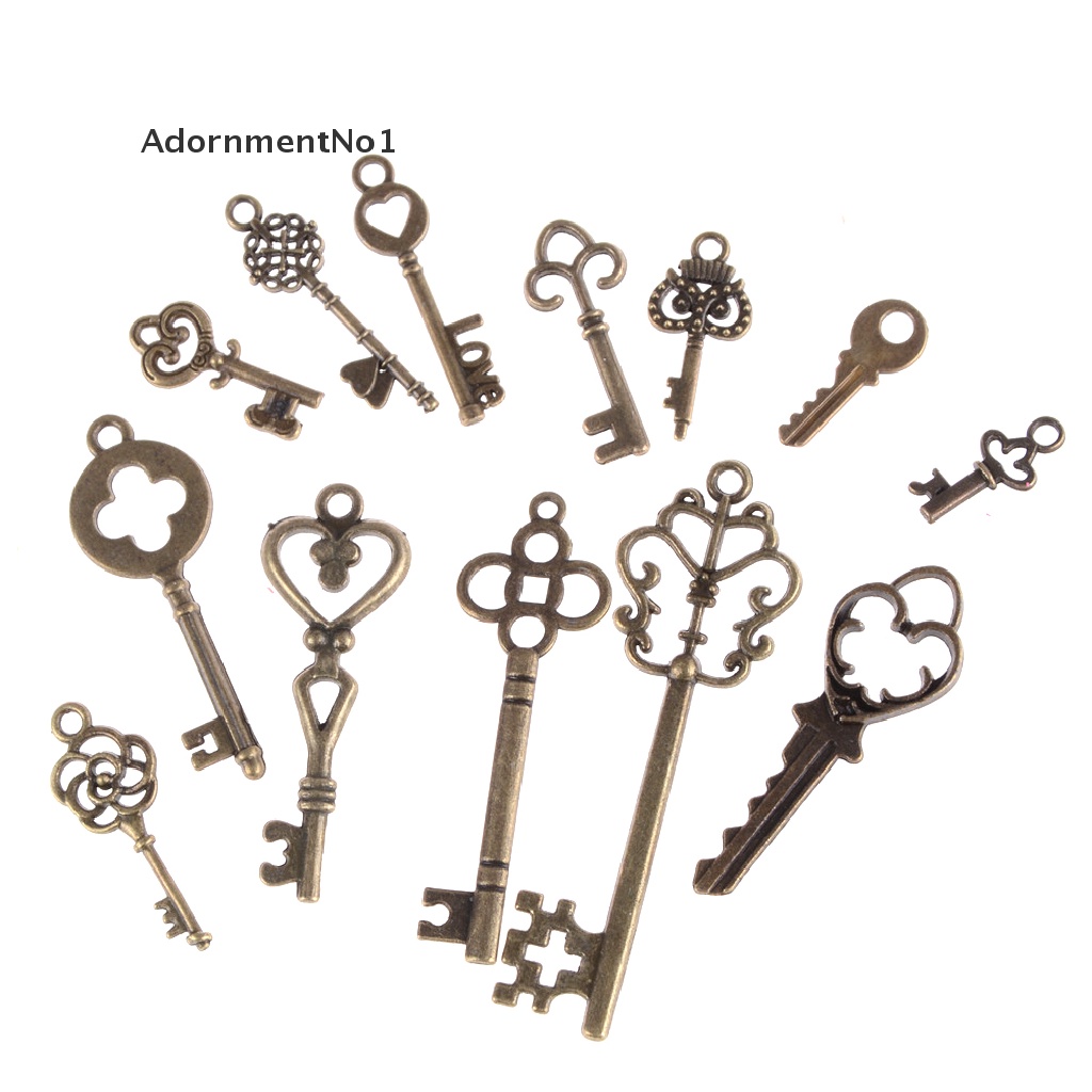 (AdornmentNo1) 13pcs / Set Liontin Vintage Antik Bentuk Kunci / Tengkorak Untuk Perhiasan Charms