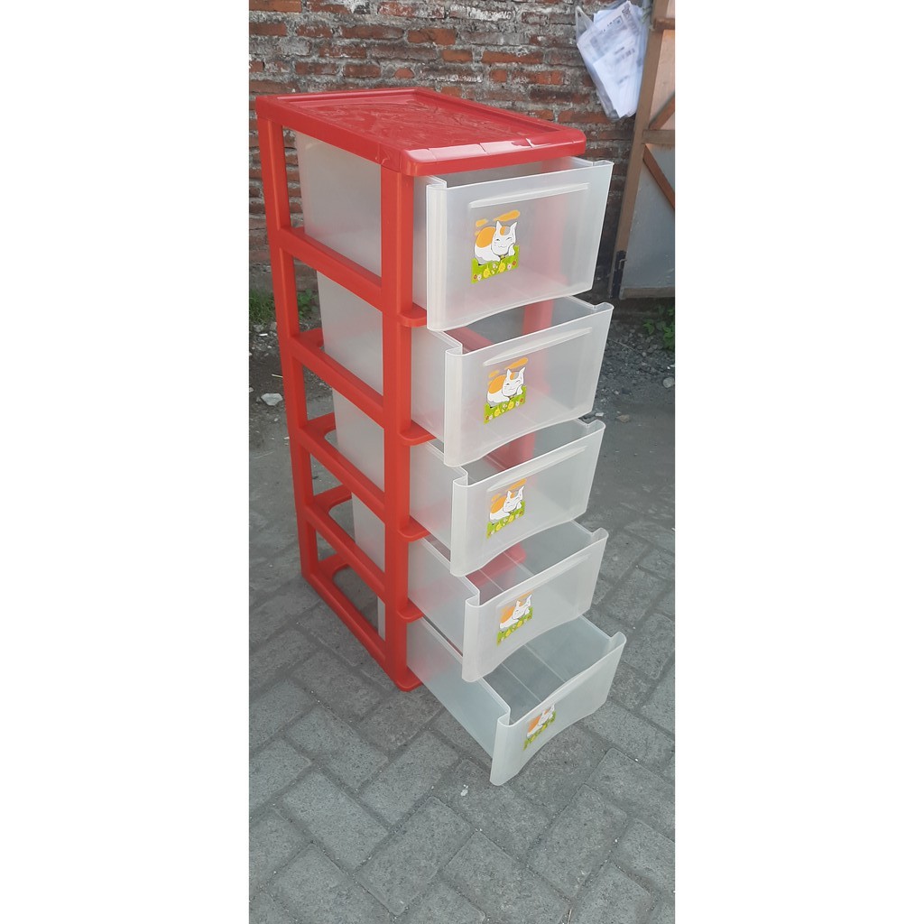 Lemari Plastik Laci Bening Premium Kartun Bening Susun 5 + Roda [KHUSUS KIRIM GOJEK]