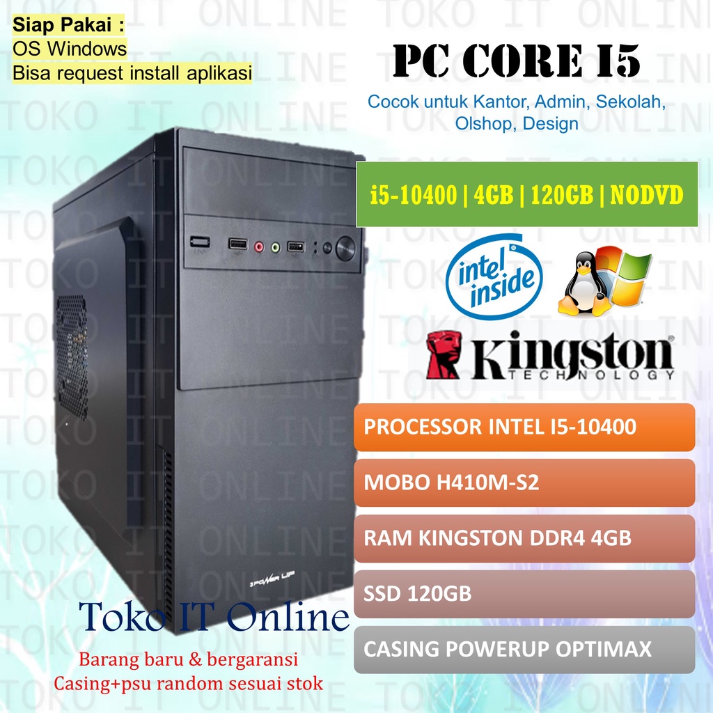 PAKET PC RAKITAN ADMIN KANTOR INTEL CORE i3 / i5 SSD 120GB DDR4 4GB