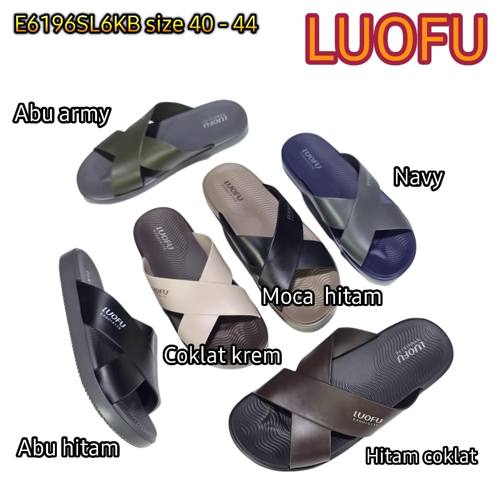 LUOFU ORIGINAL jelly sandal karet empuk murah pria silang cowok selop import E6196SL6KB