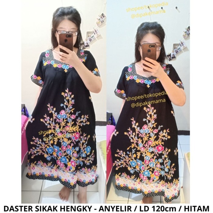 Daster Hengky Sikak ANYELIR TERBARU SEPATU BINTANG roda Baju Tidur Daster Batik Murah Harga Pabrik DASTER WANITA TERLARIS-ANYELIR-Hitam