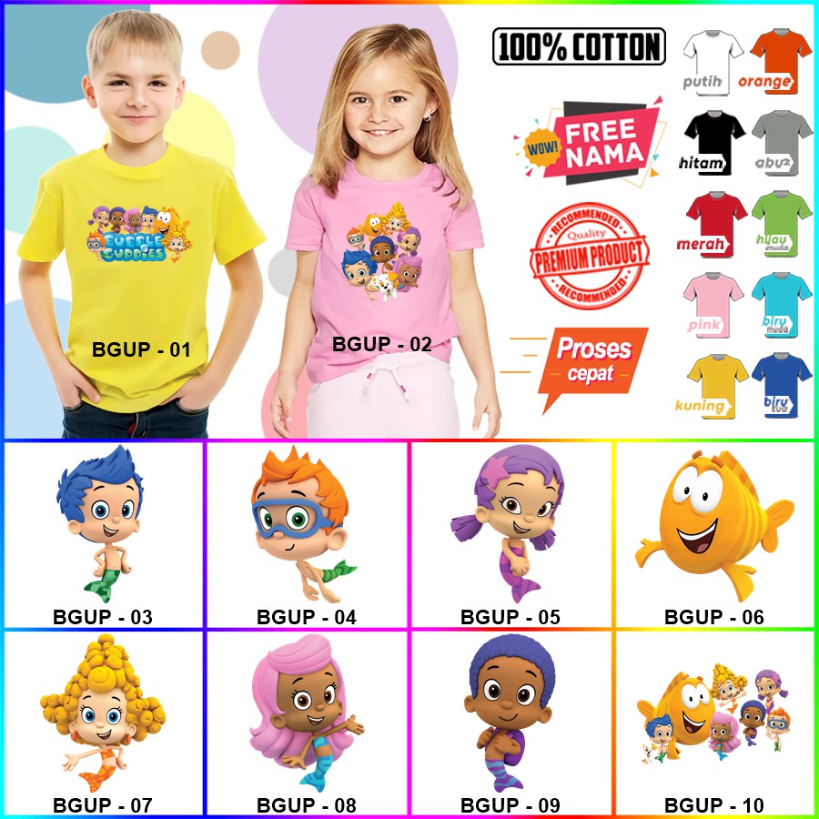 Baju Kaos ANAK DAN DEWASA BUBBLE GUPPIES COUPLE (FREE NAMA)