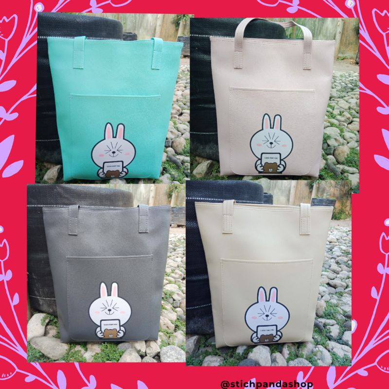 Totebag / Tote Bag Luck For You Resleting Tas Wanita Hijau Tosca Hitam Cream Lucu Murah
