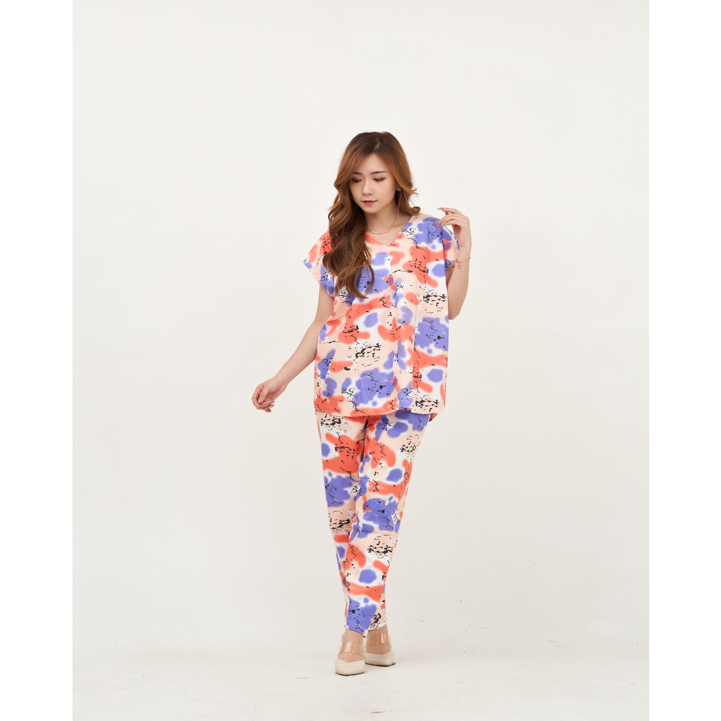 IZANY Piyama One set  Korean allsize Celana Panjang / Set Cel / Daily Set-KOREAN TDY AMRC BLUE