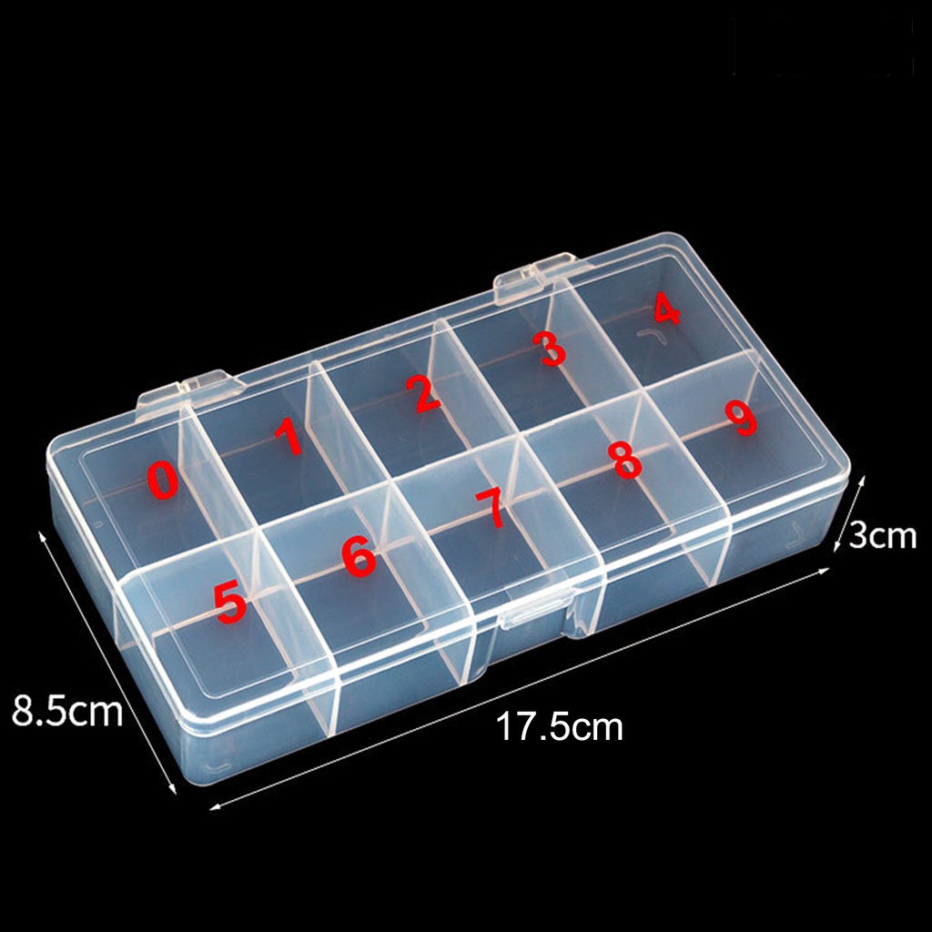 Providence Nail Tips Box with 10 Grids Multifunctional Transparent Nail Rhinestones Sequins Storage Container Nail Care Tool