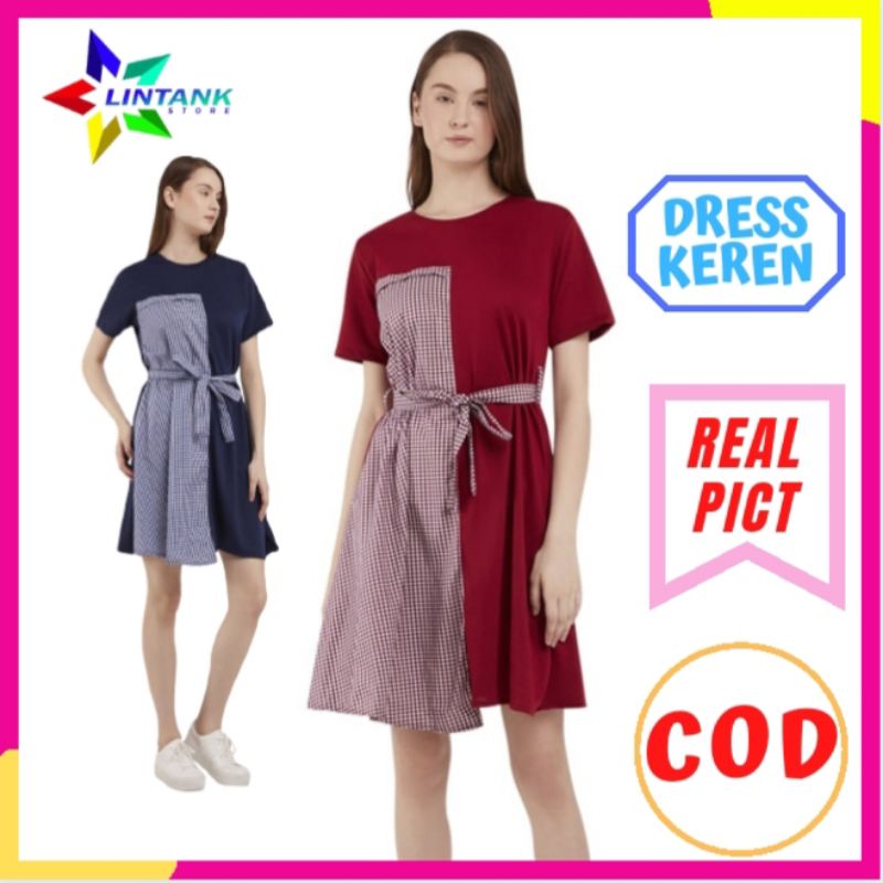 Dress Wanita Terbaru Drees Dres Cewek Cewe Kekinian Import Korea Cantik Branded Casual Pendek Motif