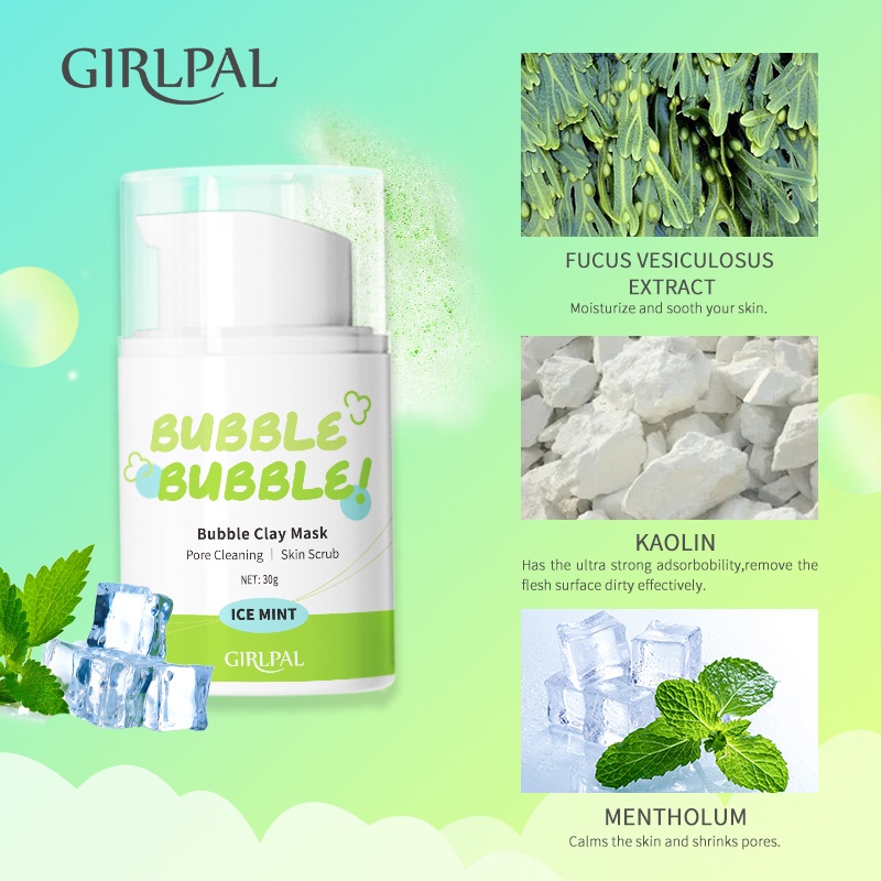 GIRLPAL Oil Control Bubble Clay Mask Deep Cleaning Brightens Face Masker 30g