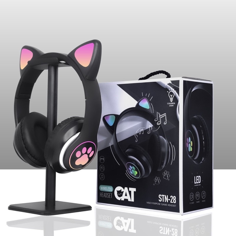 B39 STN28 Headset Anak Motif Kuping Kucing Bando Model Telinga / Handphone Bluetooth READY HITAM