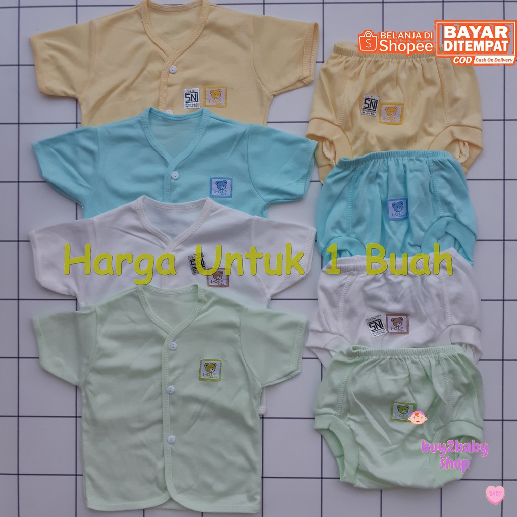 Setelan piyama pendek celana POP motif warna polos IOL Baby usia 6-12 Bulan 1 PCS