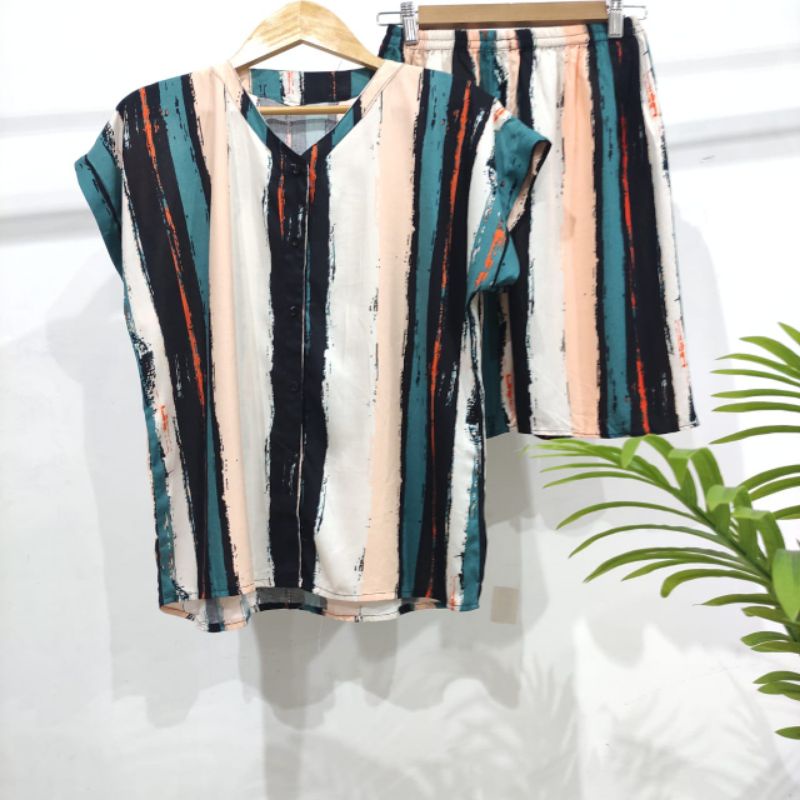 0PIYAMA KANCING PENDEK | PIYAMA BUSUI PENDEK | PIYAMA RAYON | BAJU TIDUR MURAH-KCB 36