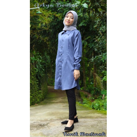 Rina Tunik Katun Madinah Kemaja Muslim Warna Denim