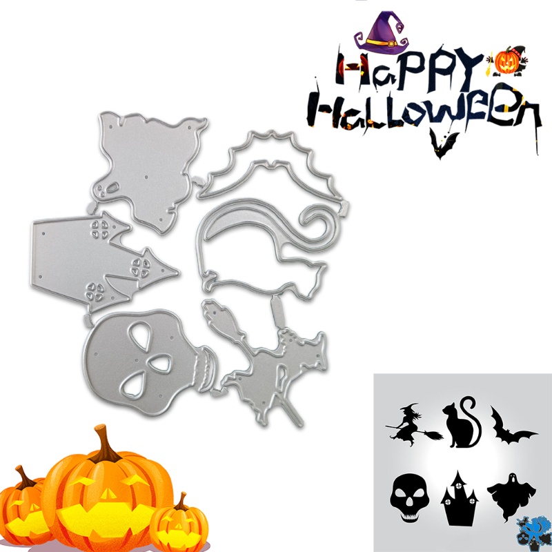 Cetakan Stensil Cutting Dies Motif Tengkorak Halloween Bahan Metal Untuk Scrapbook / Craft DIY / Embossing