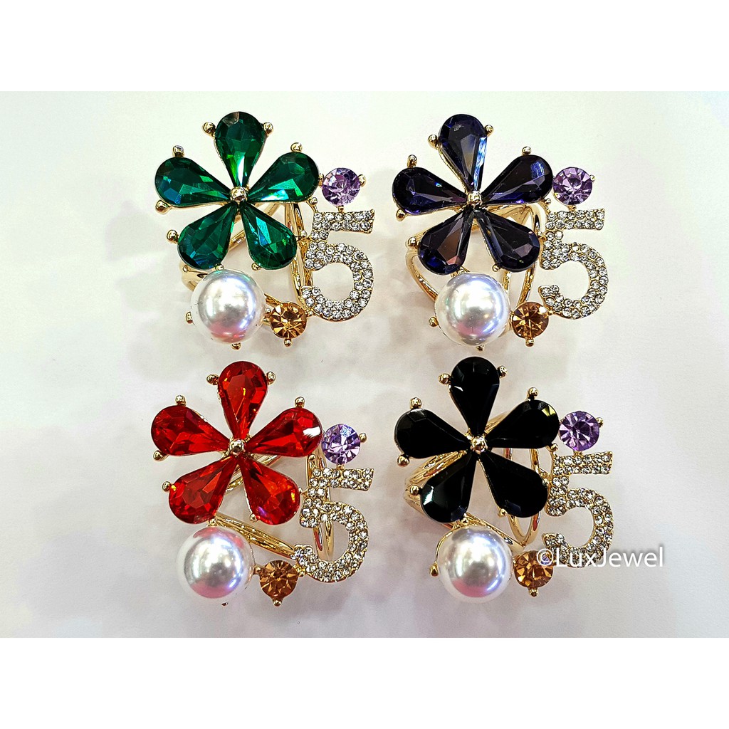 Ring Cincin Jilbab Hijab Swarovski Flower Five
