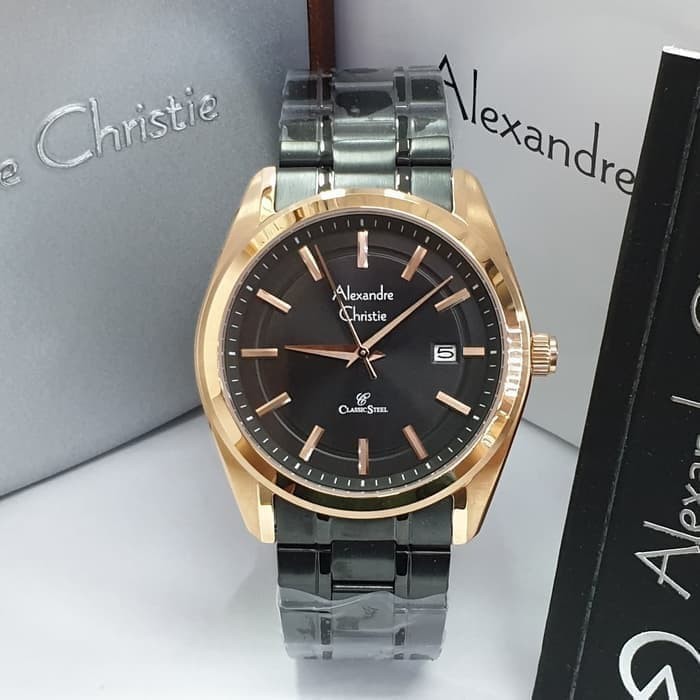 JAM TANGAN PRIA ALEXANDRE CHRISTIE AC 8618 / AC8618 ROSEGOLD BLACK ORIGINAL