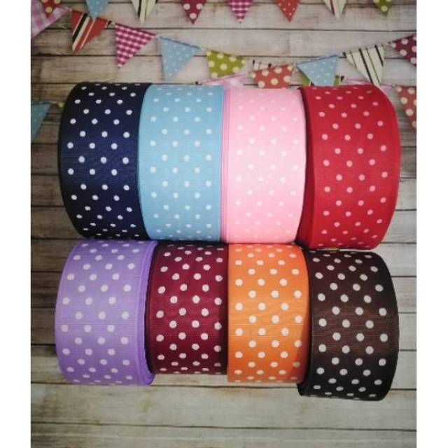 Pita grossgrain polka dot putih 4 cm per meter