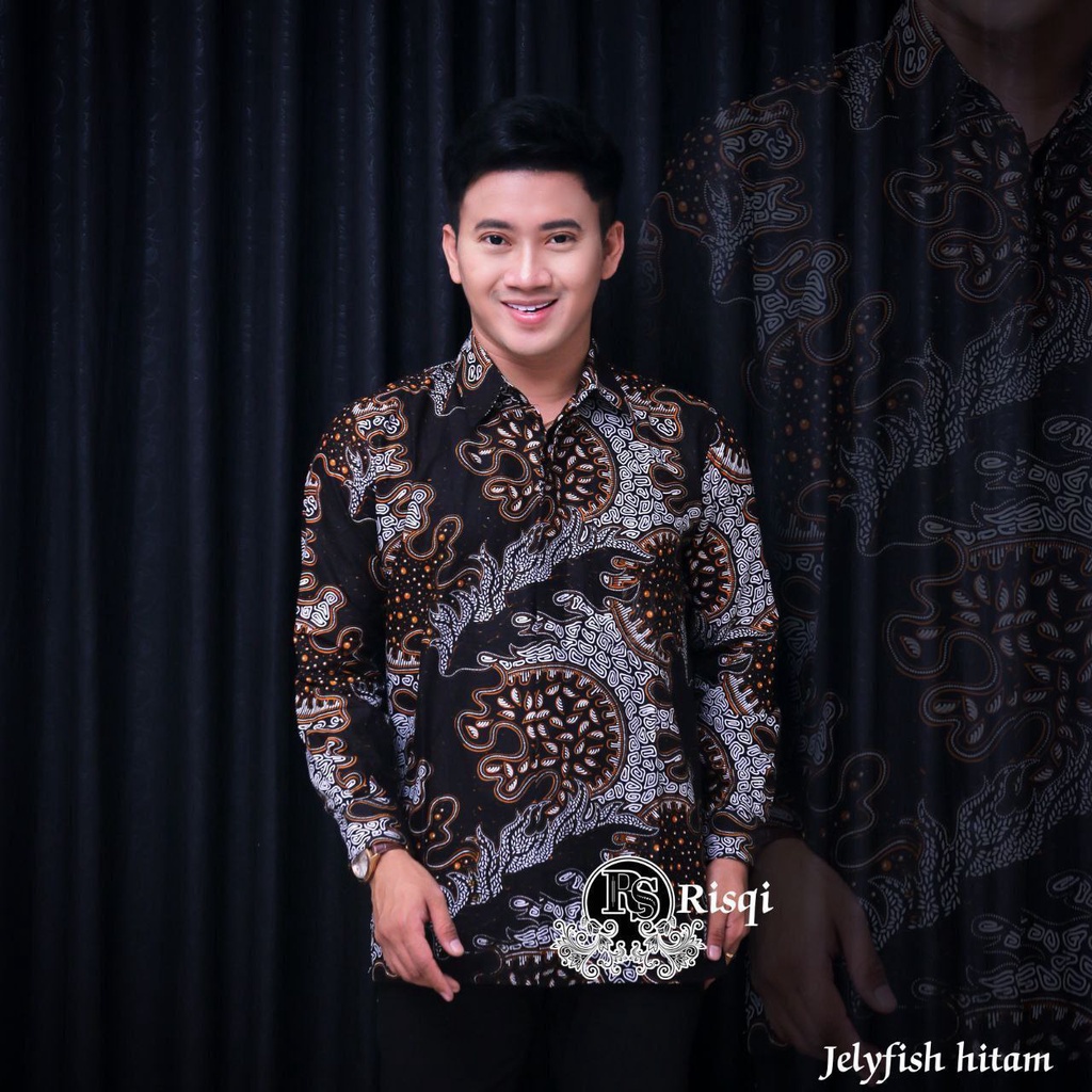 Batik Pria Lengan Panjang BATIK NAKULA HRB026 motif JELYFISH Kode 002 size M L XL XXL Reguler