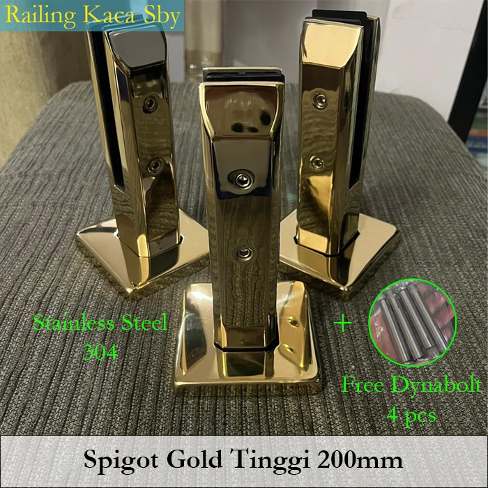 SPIGOT KAKI PENJEPIT KACA RAILING TANGGA / BALKON MODEL GOLD 200MM