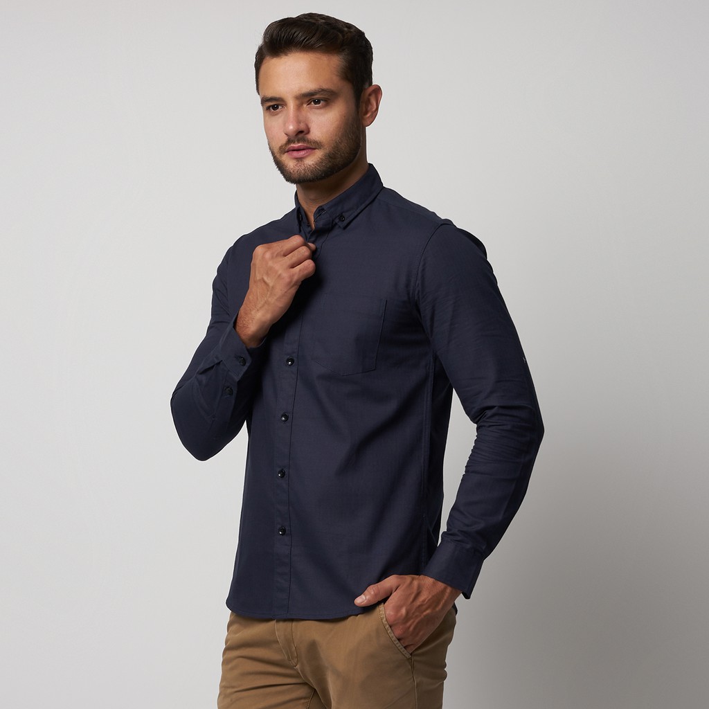 Kemeja Cowok Polos Pria Tangan Panjang Navy Premium Quality Sigarate Slimfit Casual Kantoran Trendy