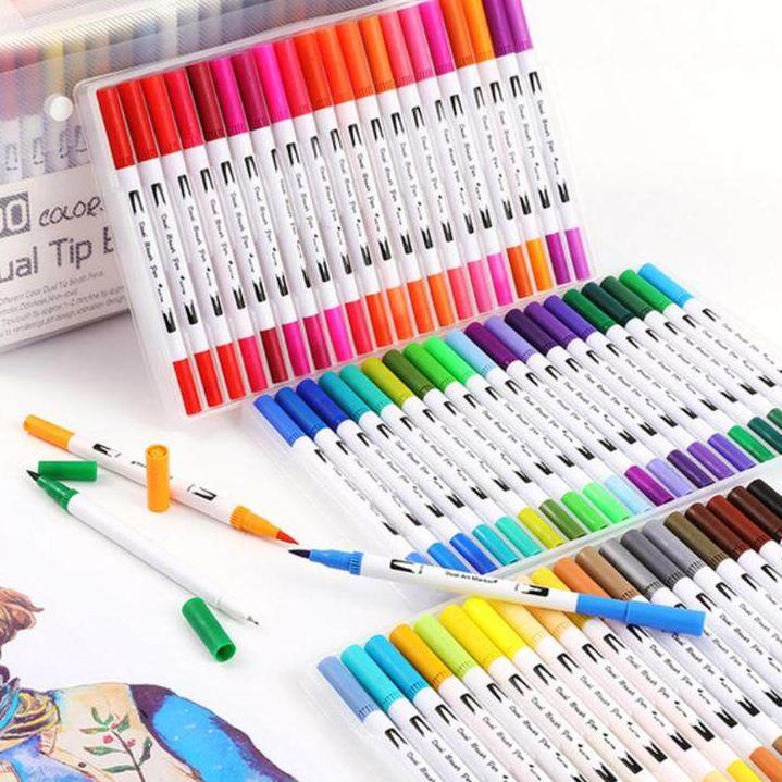 

Model Baru.. Slayershop Dual Tip Pulpen Sikat 24/48/60/100Warna Sketsa Menggambar Manga Dual Head spidol Warna Air Pena untuk Menggambar Animasi Mewarnai Books Desain Perlengkapan Seni