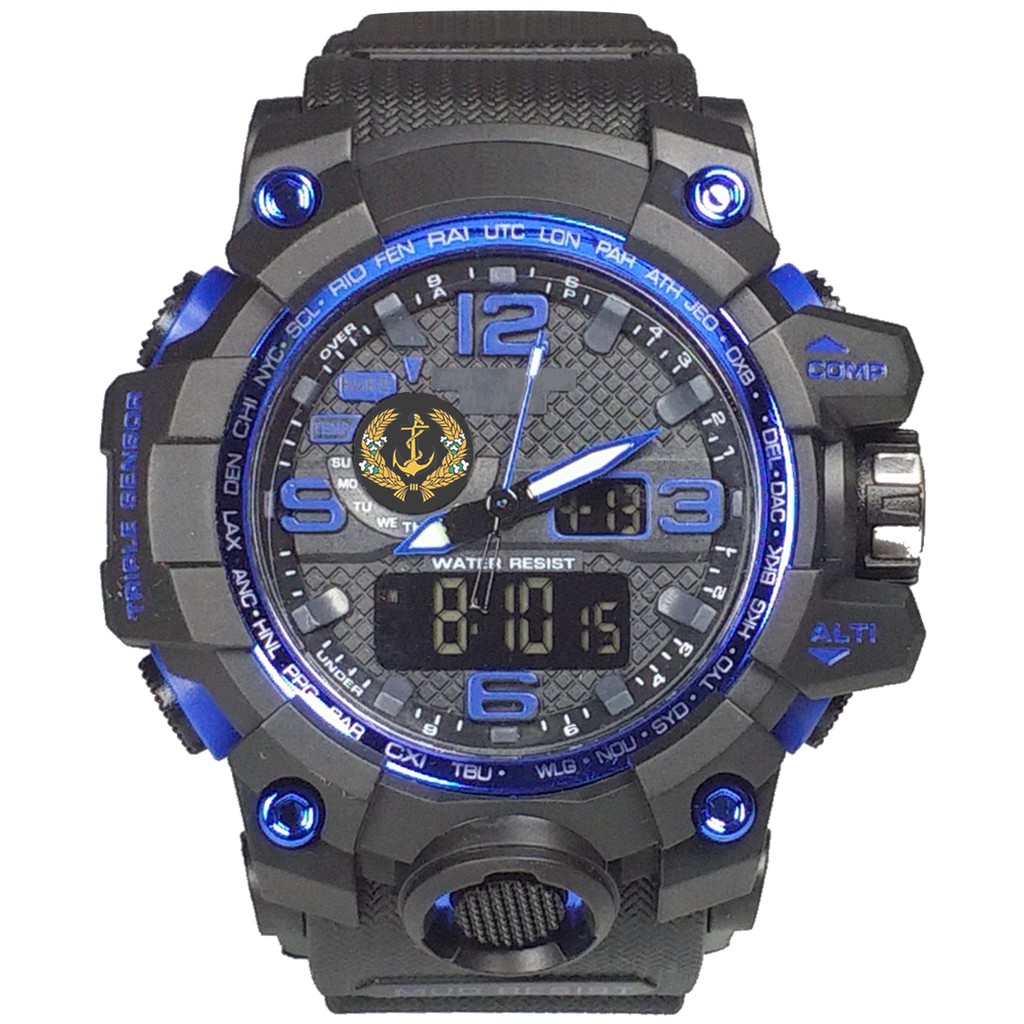 (Istimewa Bossque) Jam LOGO TNI-AL Double Time List Biru (Exclusive)