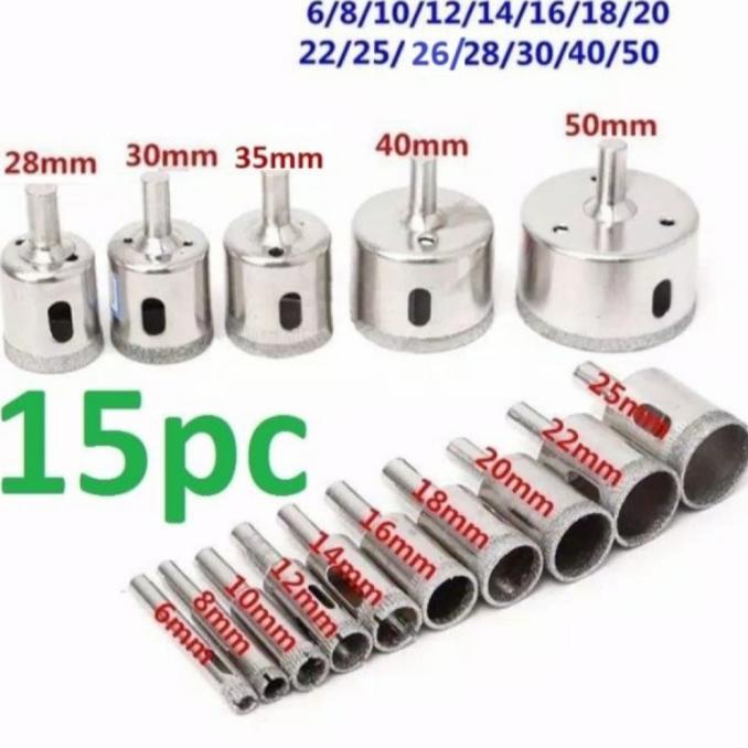 Mata Bor Hole Saw Diamond Set 15 Pcs Keramik Kaca Granit