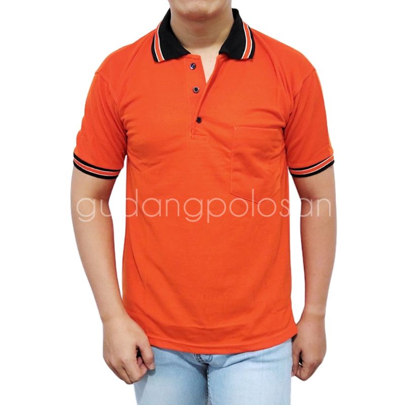 GP Kaos Polo/Polo Shirt/Kaos Kerah Lengan Pendek Orange Kerah hitam