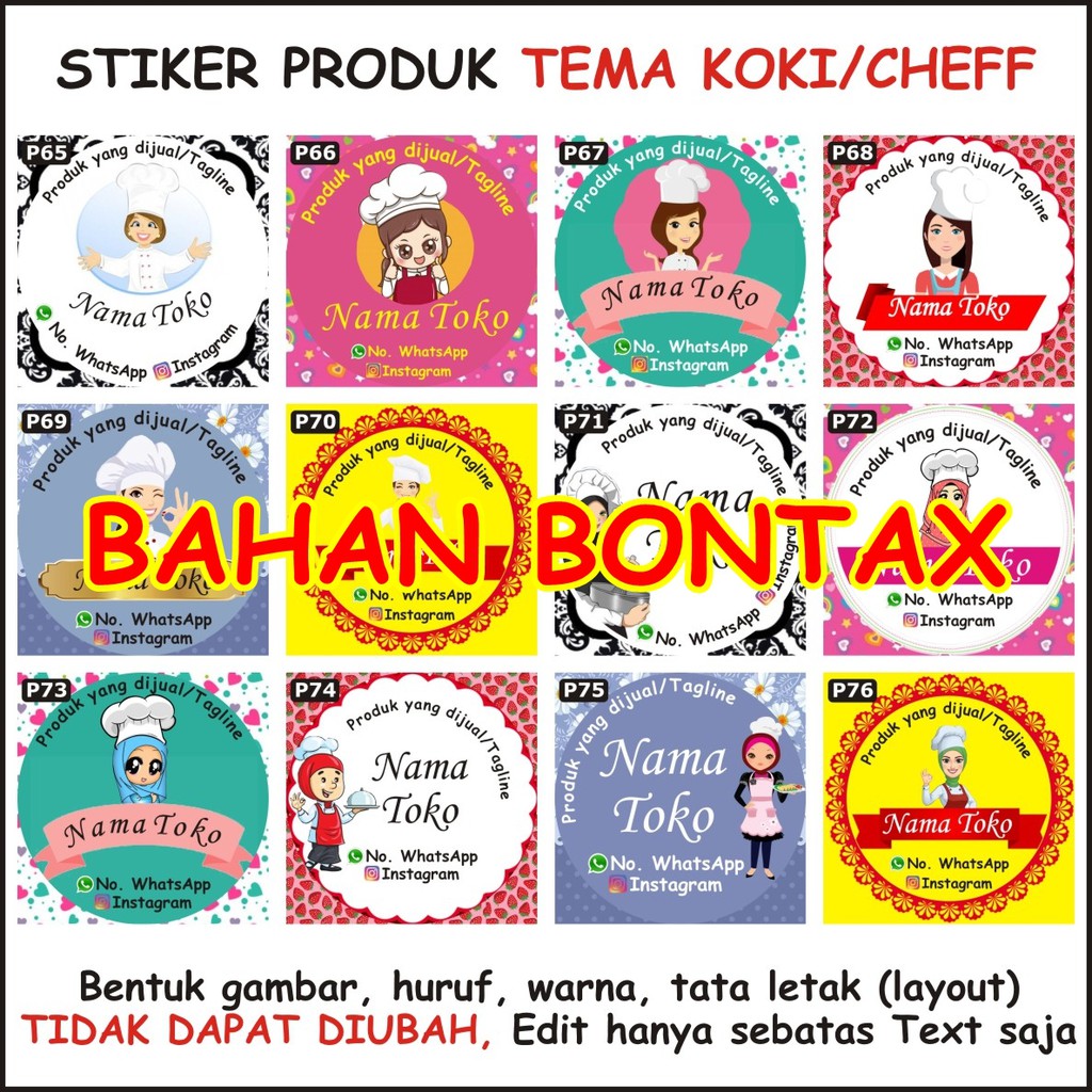 

(BONTAX-13) STIKER PERSEGI ISI 70 /STIKER PRODUK/STIKER KEMASAN/STIKER CATERING/STIKER BOTOL/MAKANAN