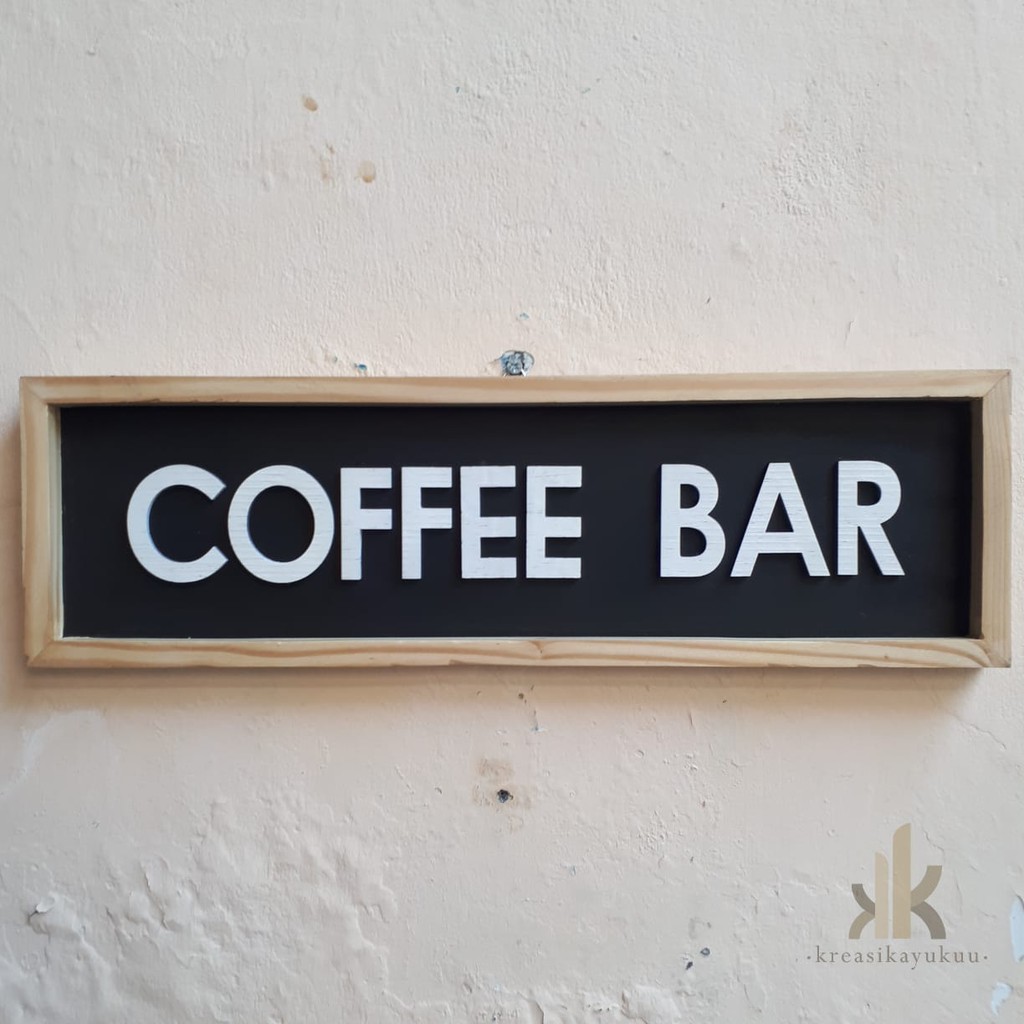 [13cmx40cm] Hiasan Dinding &quot;Coffee Bar A&quot; Cutting Frame Kayu Jati Belanda