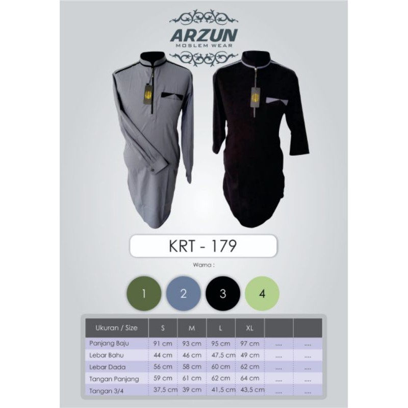 Baju Koko Pakistan/Kurta Arzun Premium warna lengan panjang dan lengan 3/4 model resleting