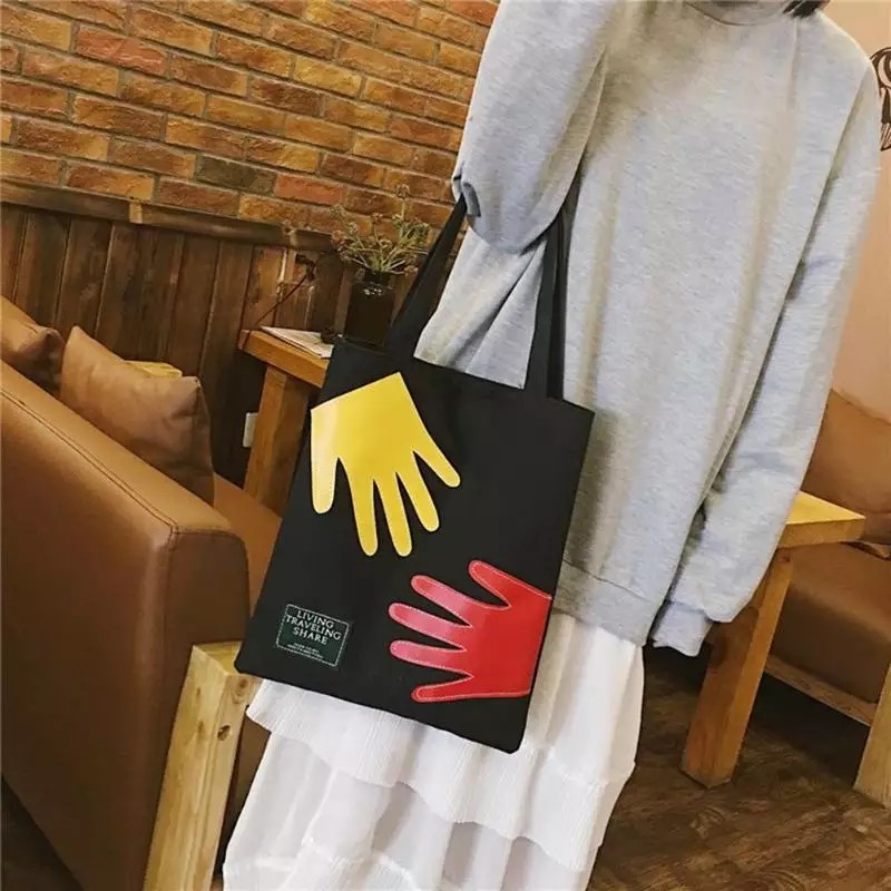 Twenty Bag - Tas Tote Bag Wanita Non Resleting Terbaru 2021 Aesthetic Kekinian Motif Carakter WAVE HAND Korea Style Multifungsi