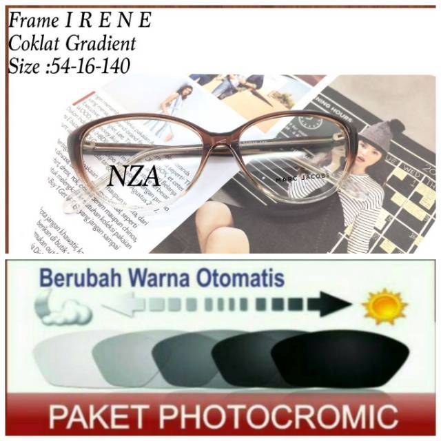 Paket Hemat : Frame Kacamata Wanita Trendy &amp; Elegant Free Lensa Otomatis / Berubah Warna