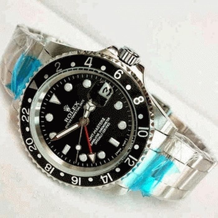 ROLEX GMT MASTER II+DATE SILVER PLAT BLACK